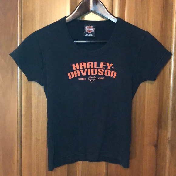 Harley-Davidson Tops - Harley Davidson Black & Orange Crop Tee sz S